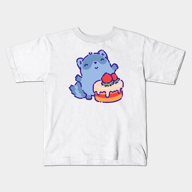 Raccoon with a strawberry cake Kids T-Shirt by Tinyarts